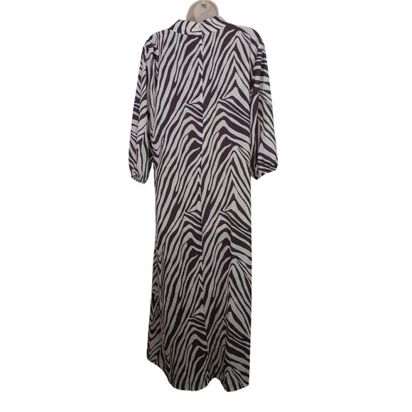 Boohoo High Neck Tonal Zebra Print Maxi Dress Women Size 12 Brown 3/4 Sleeve NEW - Picture 5 of 12